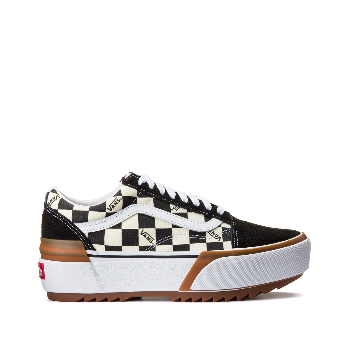 Vans Old Skool Stacked Leather Chunky Flatform Trainers in Checkerboard Print Rather Saucy