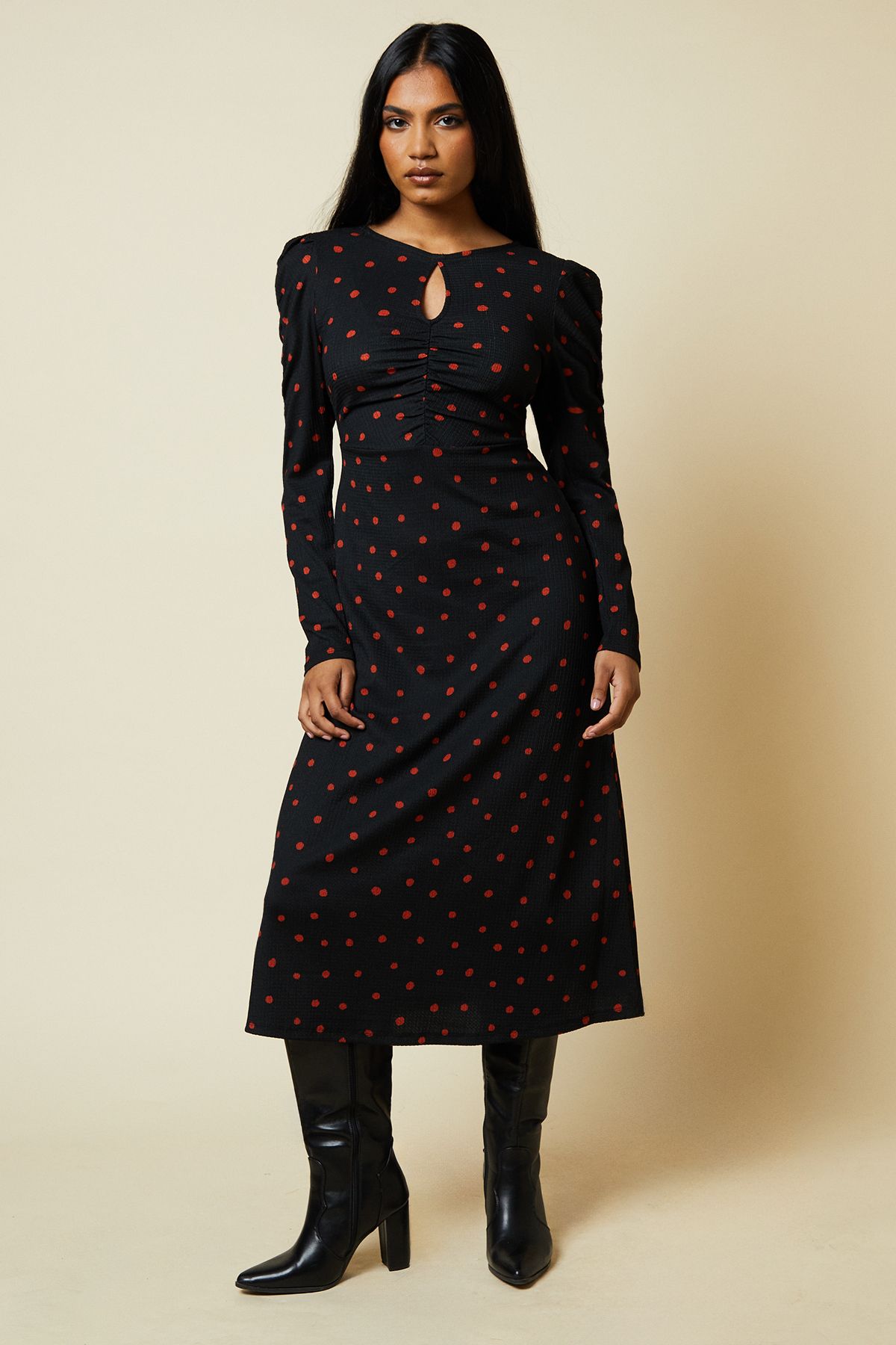 Dorothy Perkins Womens Petite Red Spot Keyhole Midi Dress Rather Saucy