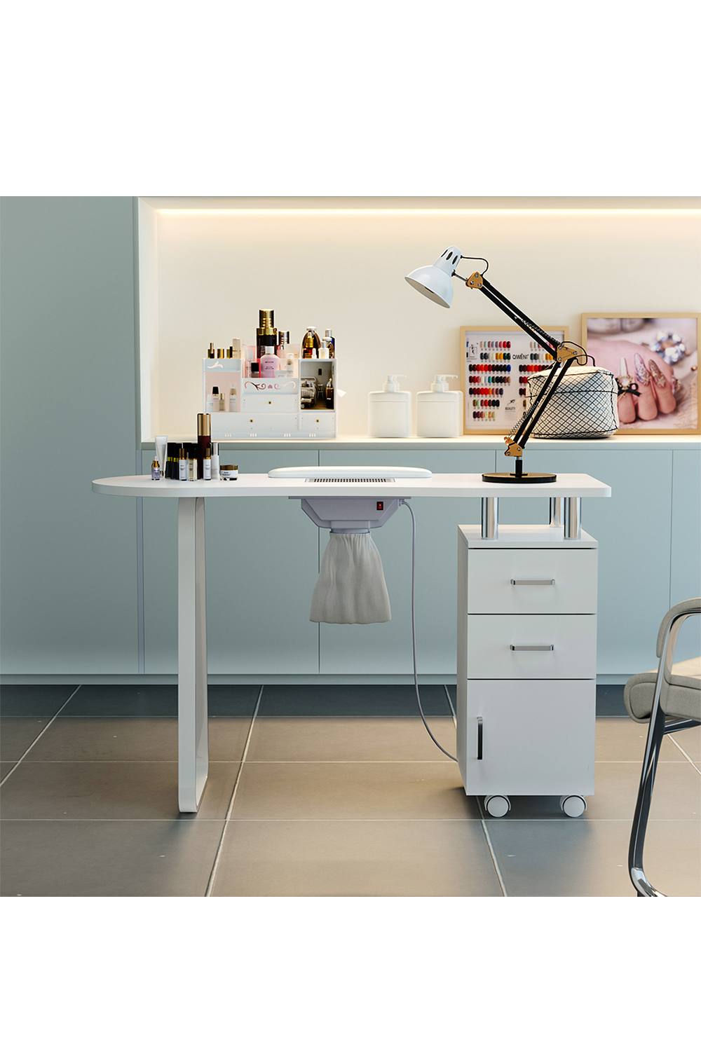 Living and Home Wooden Nail Station with Dust Collector in White