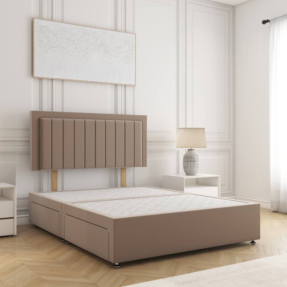 BSSPOKE Zarah Divan Bed Plush Velvet 2Drawers Same Side Headboard No Mattress in Bronze | Size: Single