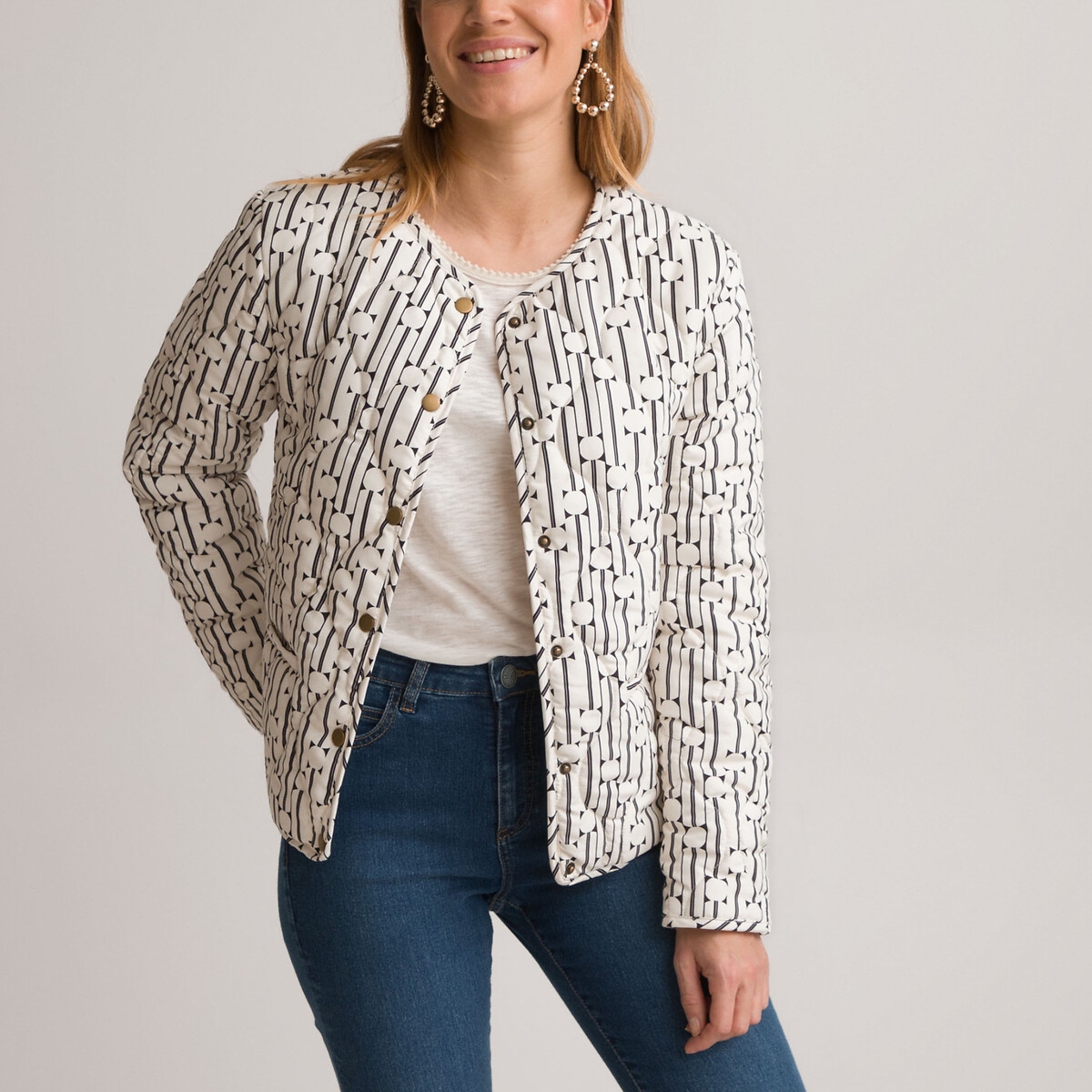 Photograph of Anne Weyburn Recycled Short Padded Jacket in Graphic Print, Mid-Season