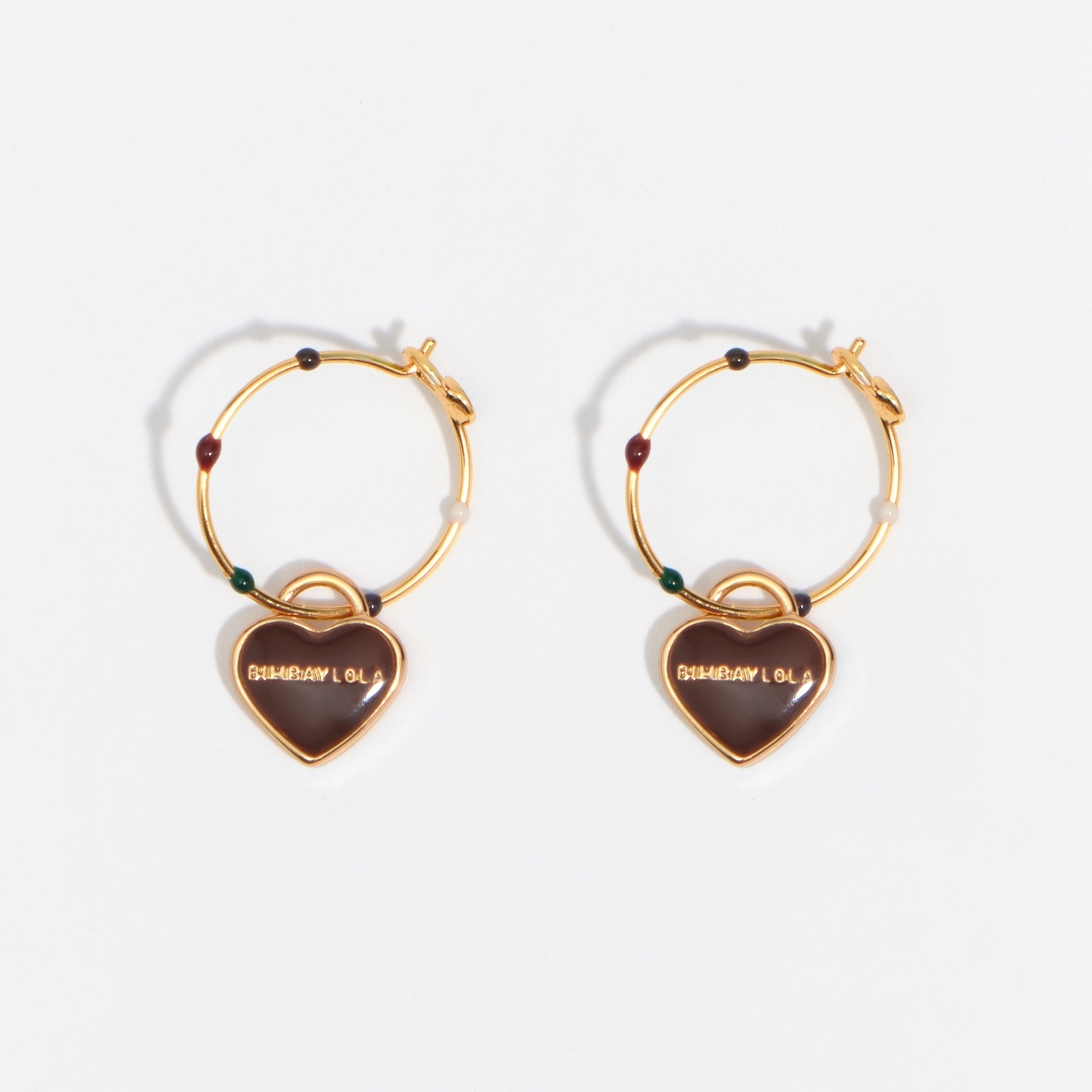 BIMBA Y LOLA Medium brown enamel heart logo hoop earrings