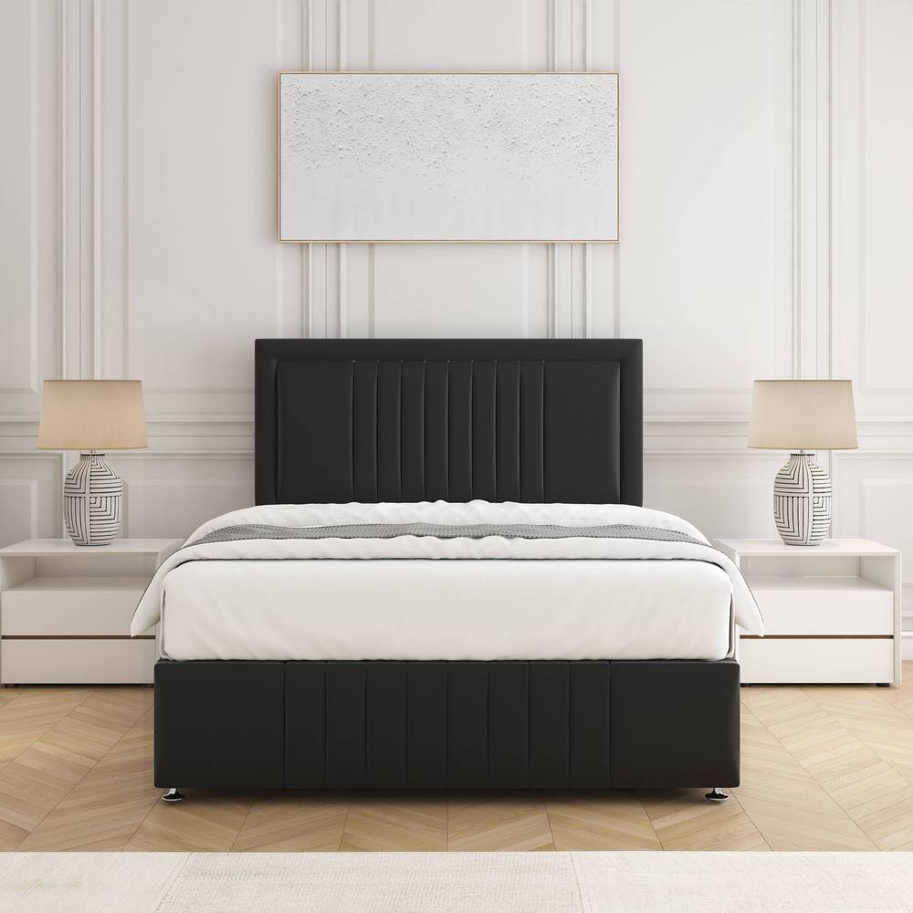 BSSPOKE Lily Divan Bed Plush Velvet 24" Headboard & Mattress No Drawers in Black | Size: Single