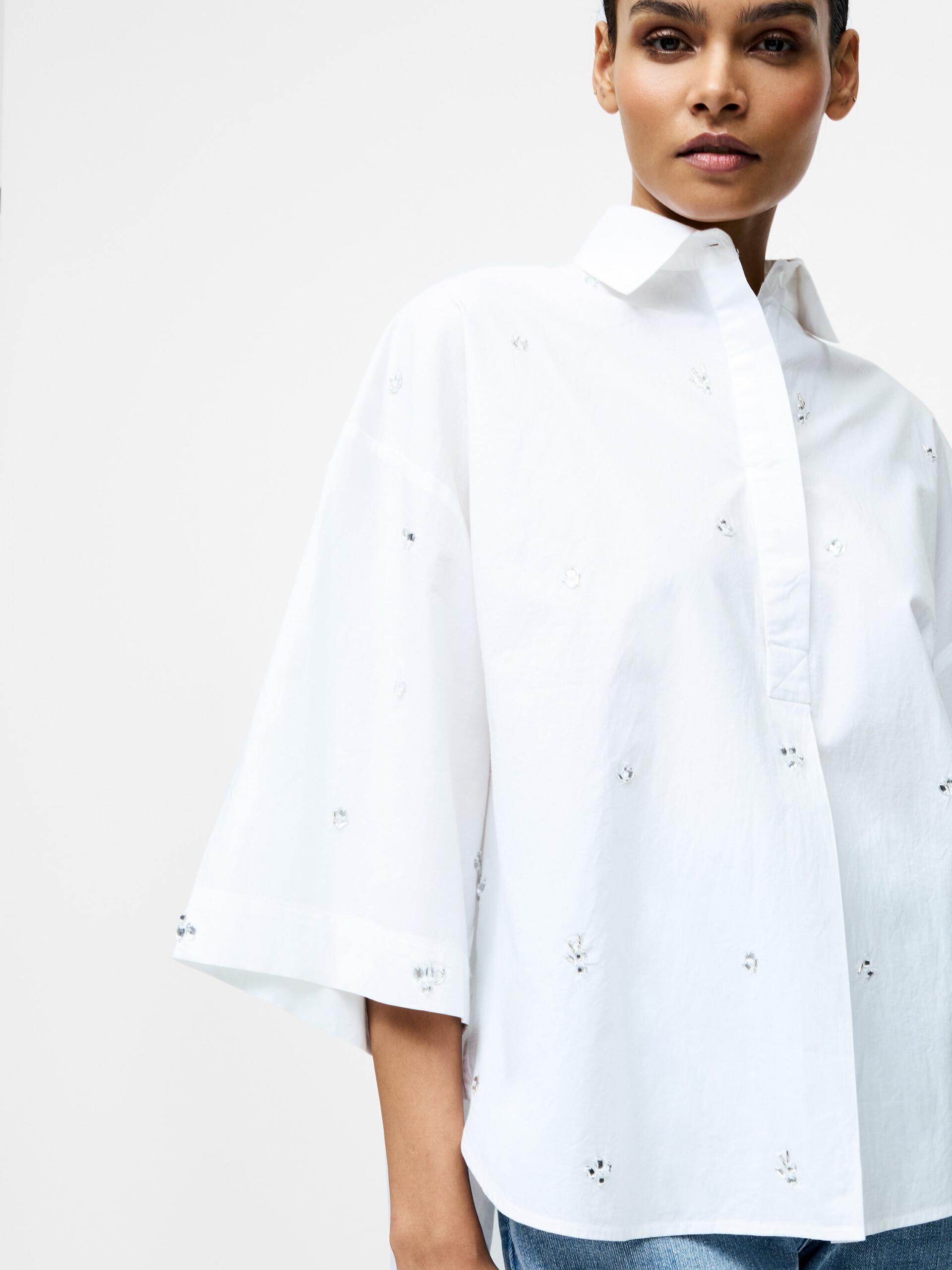 Photograph of French Connection Rhinestone Poplin Popover Shirt Linen White