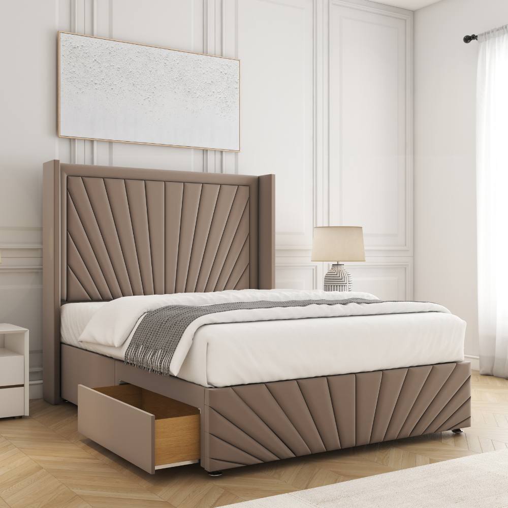 BSSPOKE Nola Divan Bed Plush Velvet 54"Headboard 2Drawers Footend No Mattress in Bronze | Size: Super King
