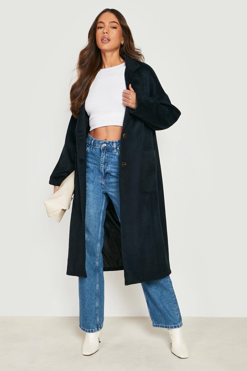Womens black wool look coat hotsell