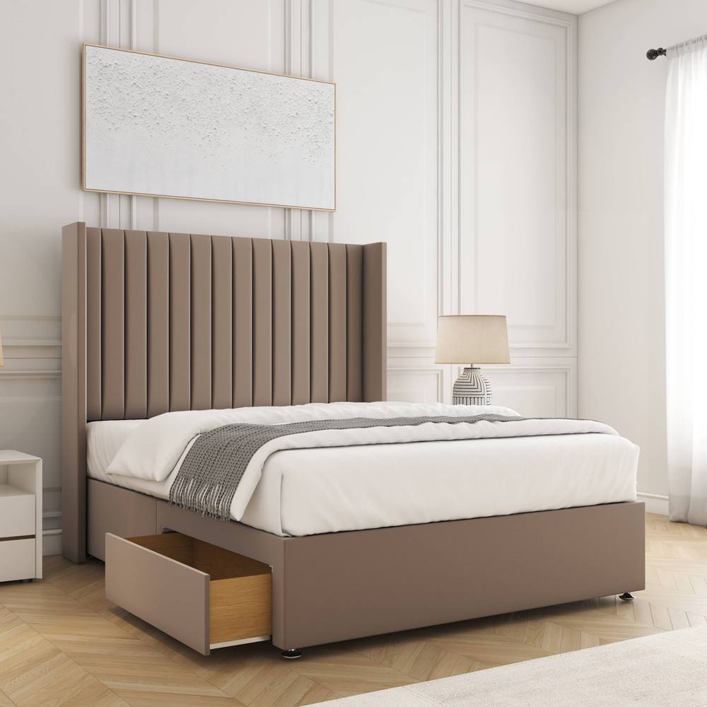 BSSPOKE Manhattan Divan Bed Plush 54"Headboard 2 Drawers Footend & Mattress in Bronze | Size: King