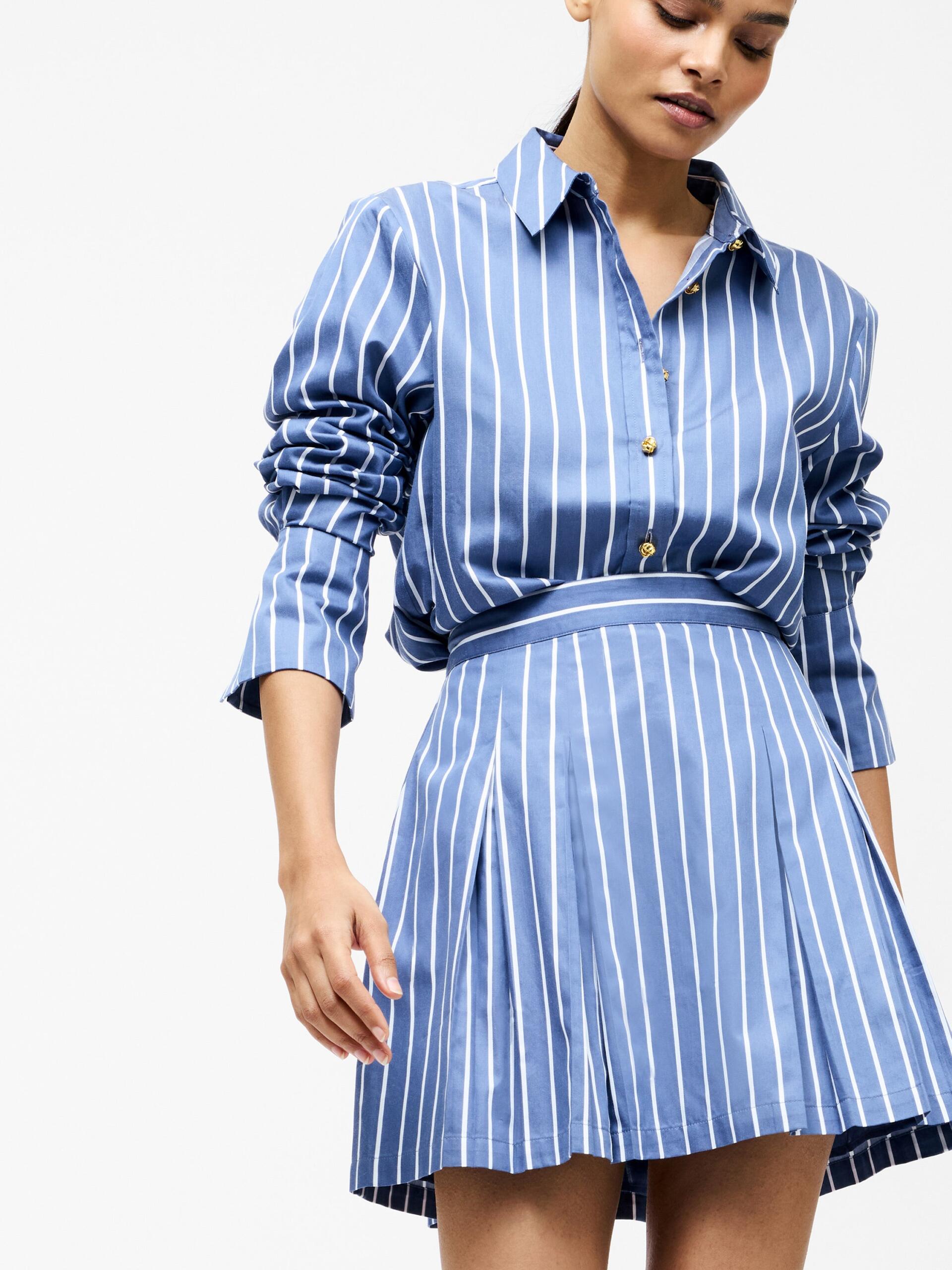 Photograph of French Connection Alexis Cotton Stripe Pleated Mini Skirt Navy/White