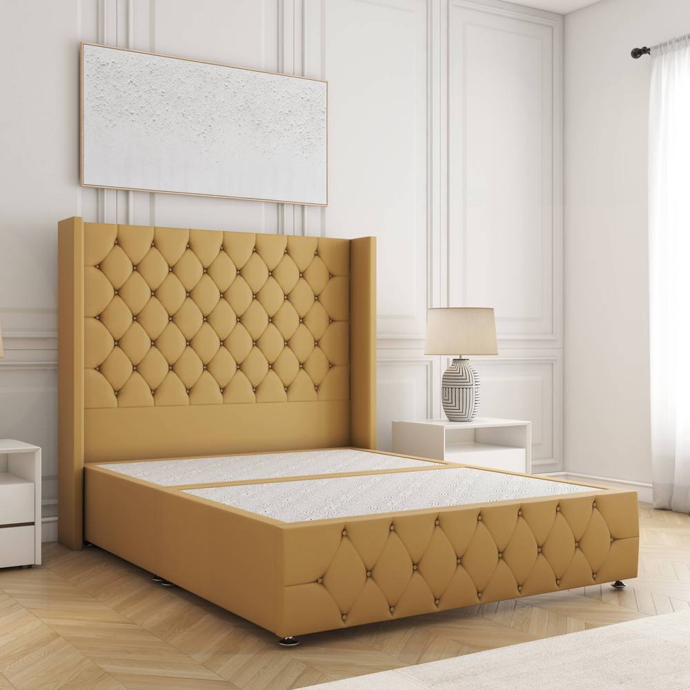 BSSPOKE Ruby Divan Bed Plush Velvet 54" Headboard & No Mattress No Drawers in Mustard | Size: King