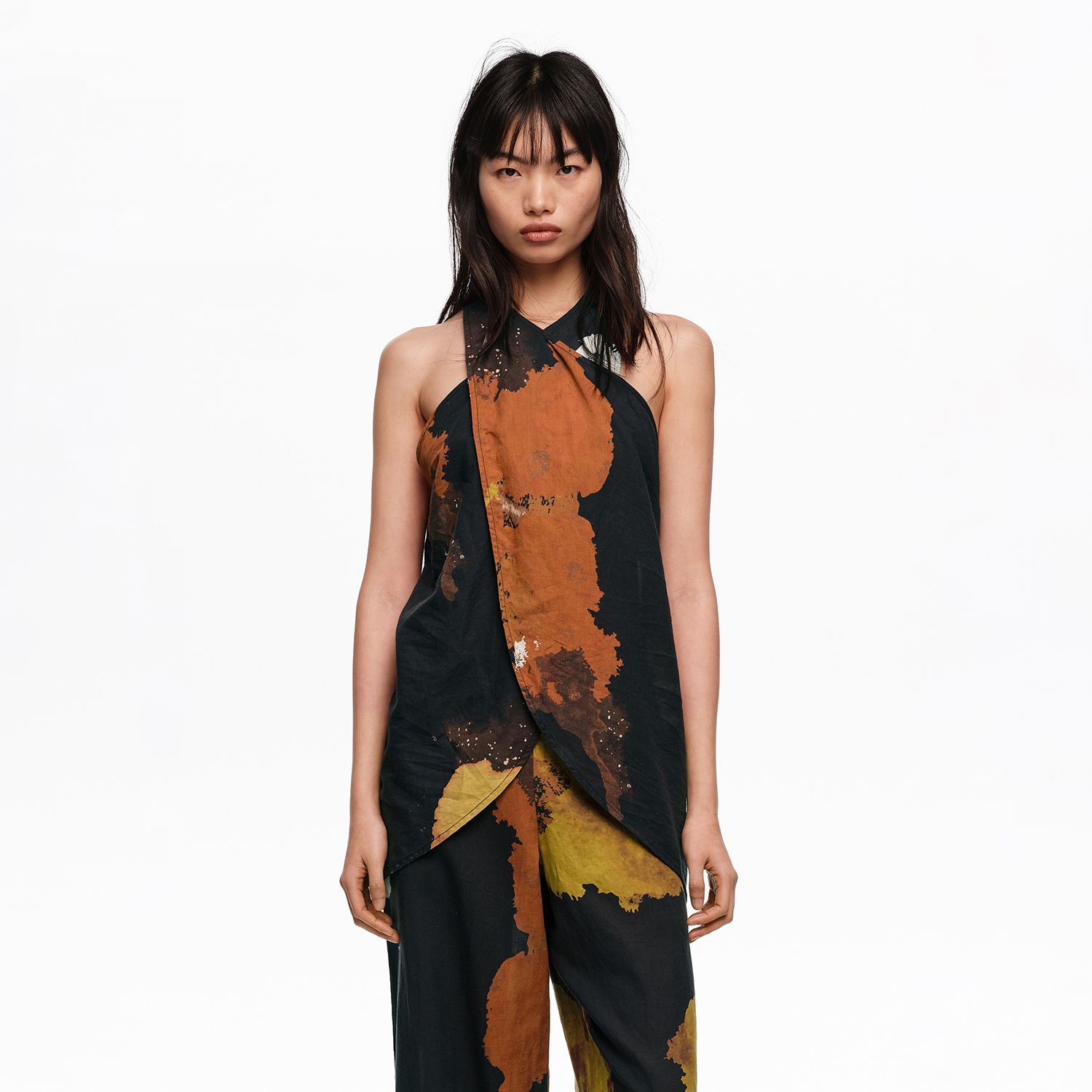 BIMBA Y LOLA Black Blot linen wrap top