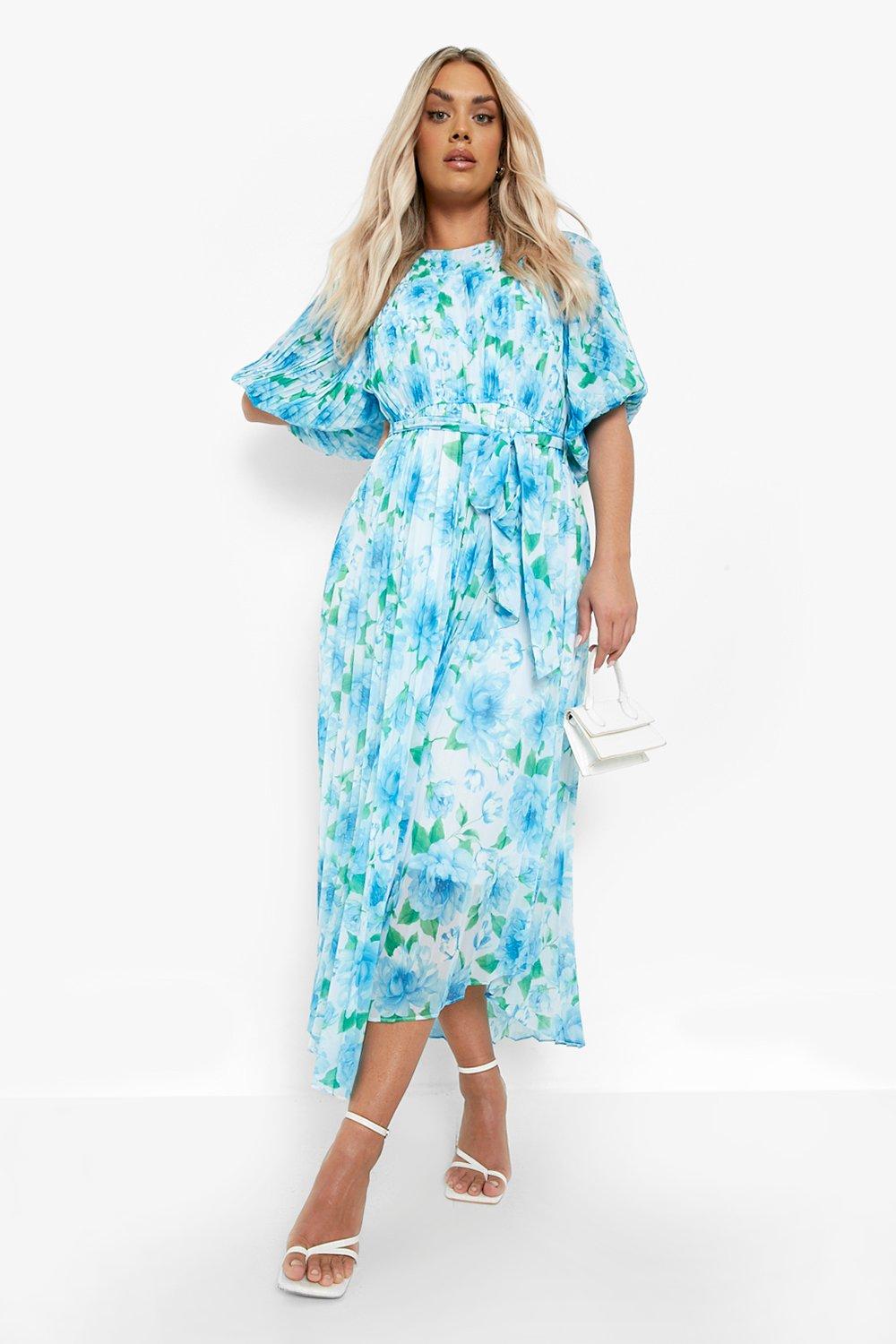 Photograph of Boohoo Womens Plus Floral Pleated Puff Sleeve Midi Dress