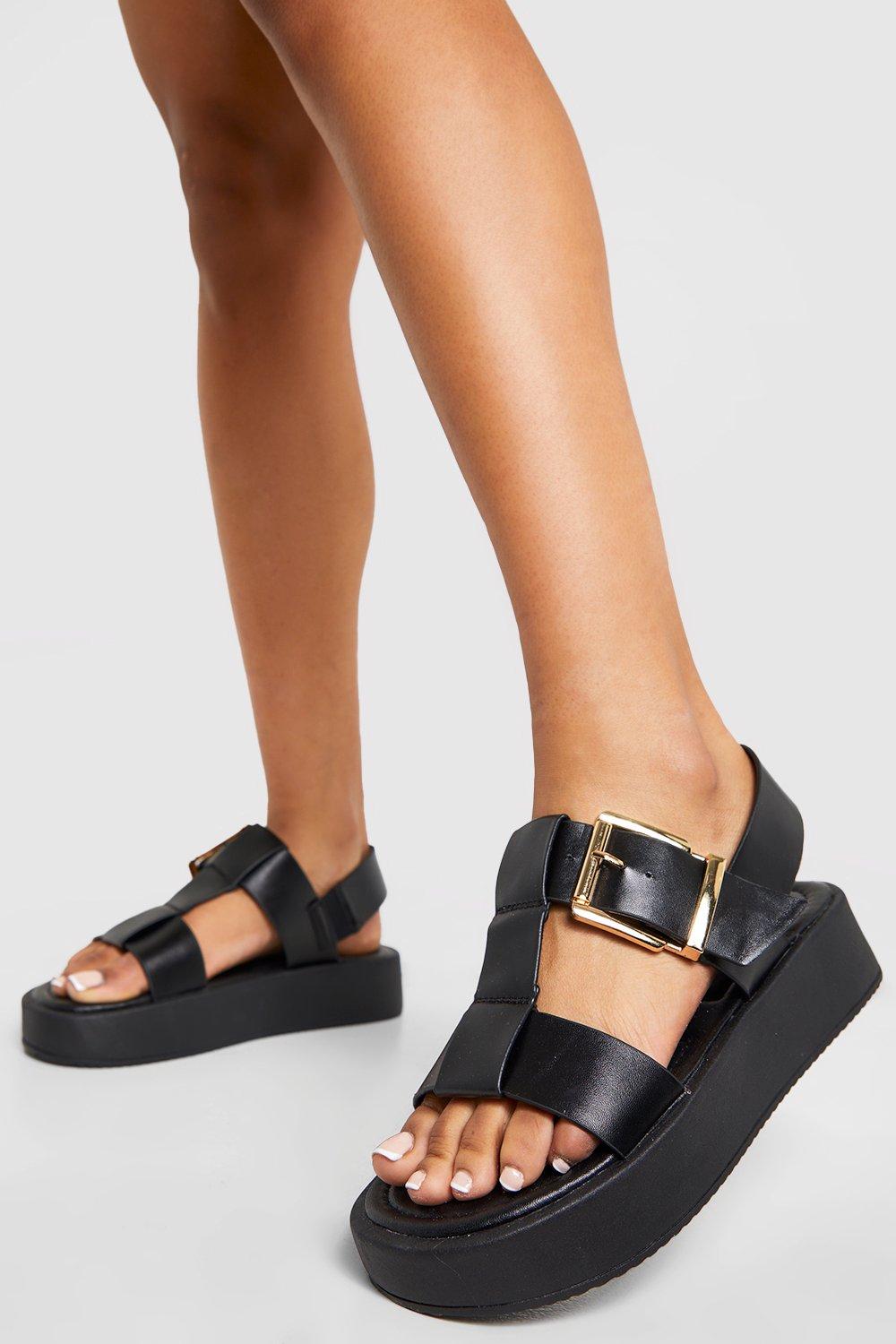 Boohoo Womens Chunky Flatform Buckle Sandals Rather Saucy