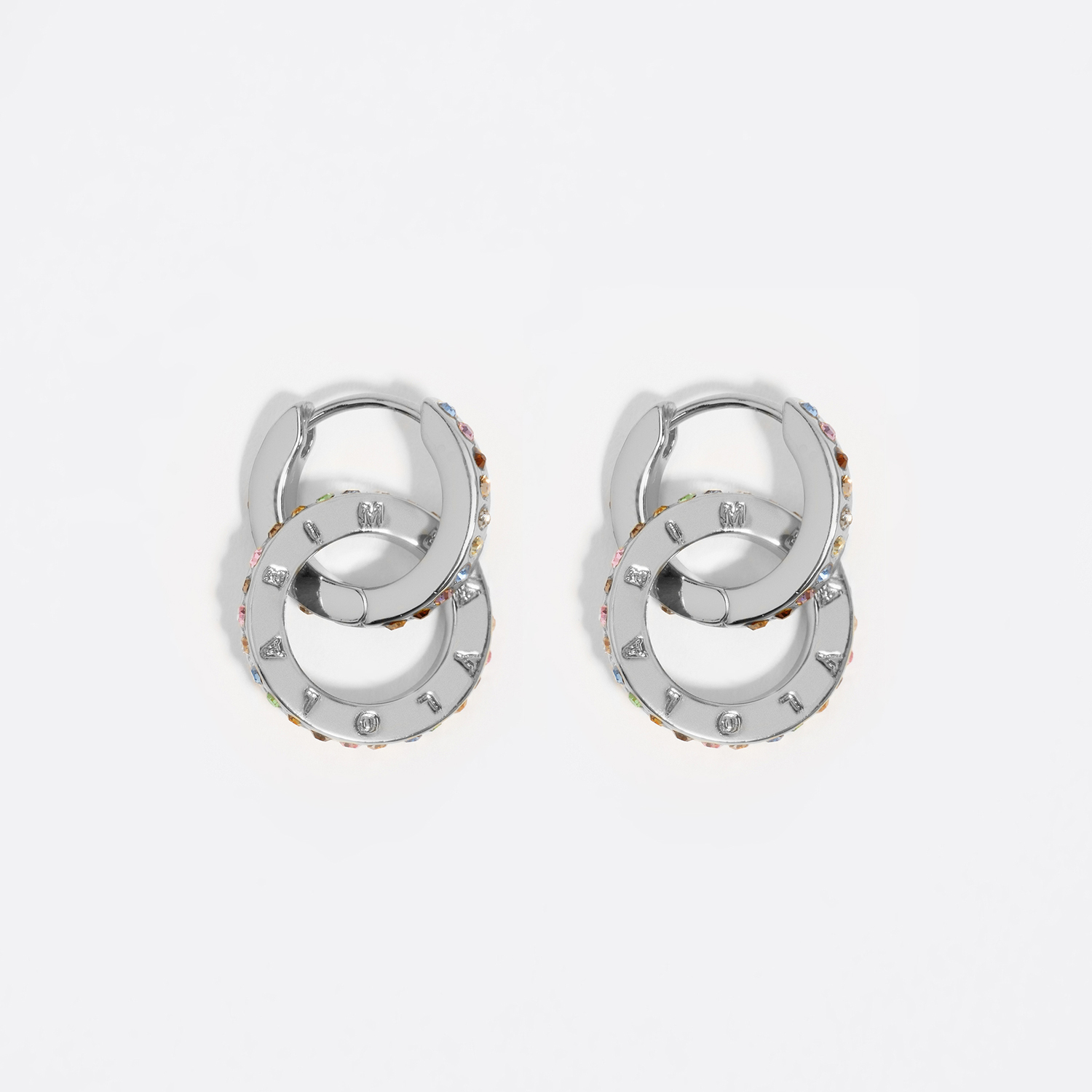 BIMBA Y LOLA Silver logo double-hoop earrings