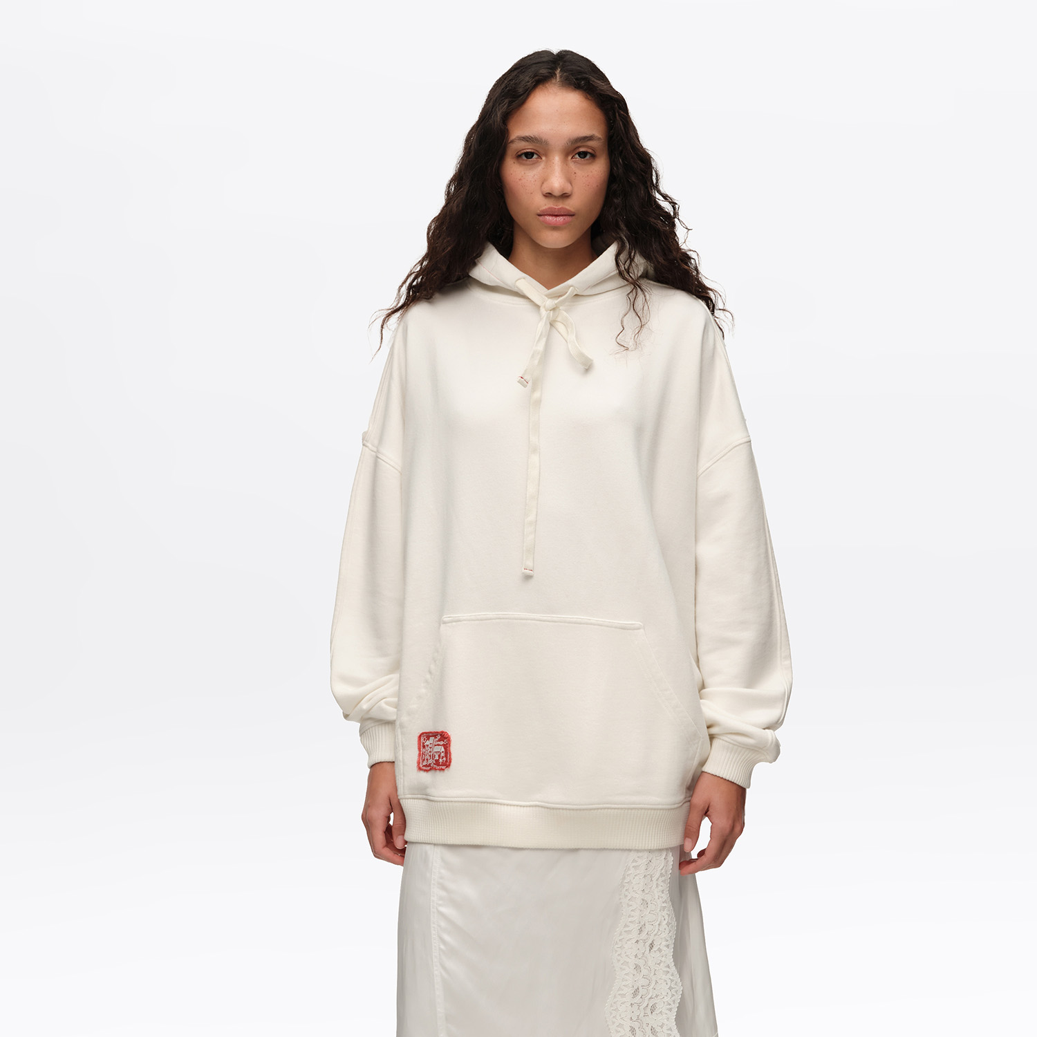 BIMBA Y LOLA White embroidered oversize hoodie