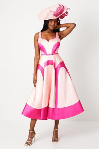 Dorothy Perkins Womens Lisa Tan Colour Block Full Skirt Midi Dress Rather Saucy