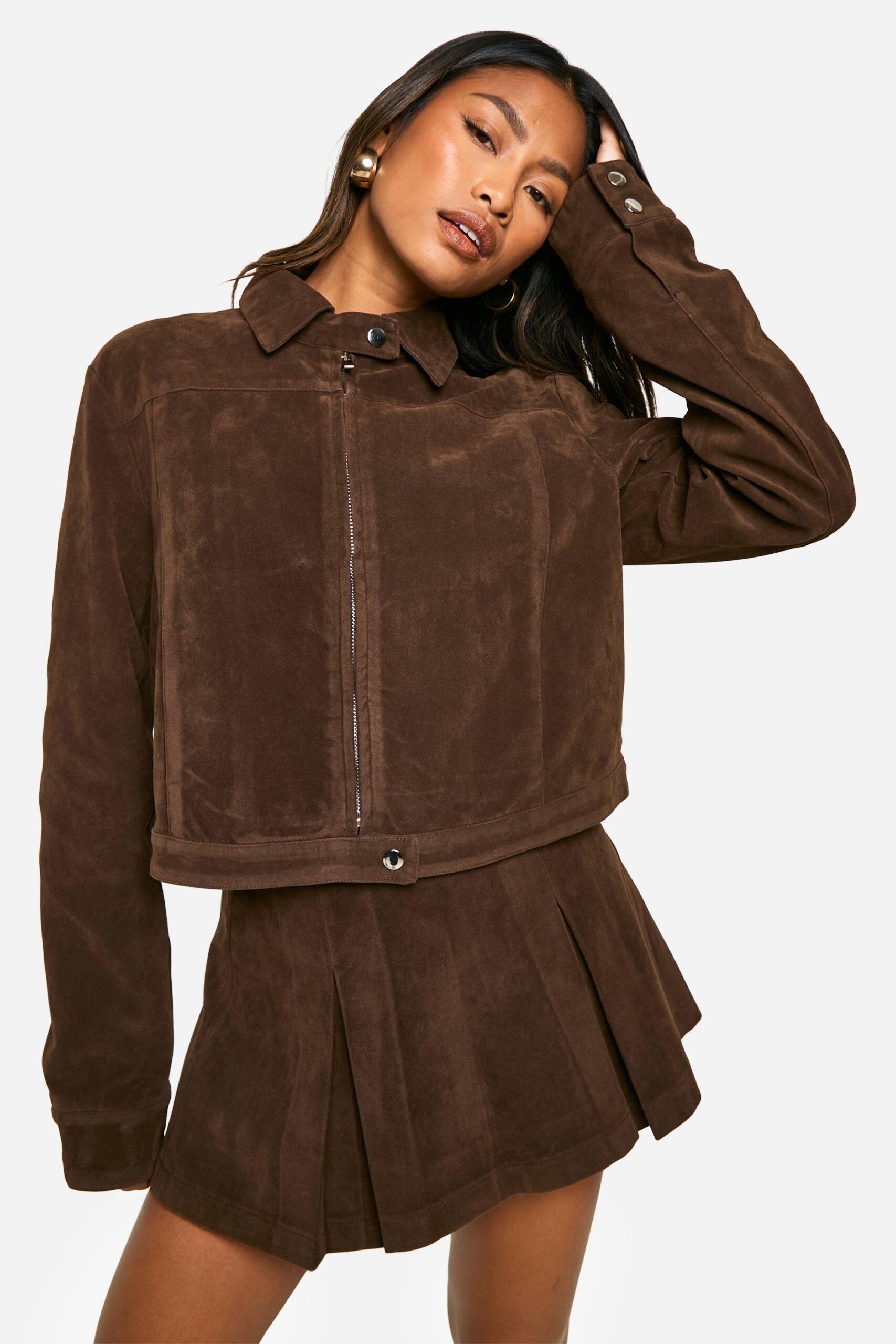 Boohoo Womens Vintage Look Faux Suede Collared Crop Jacket Rather Saucy
