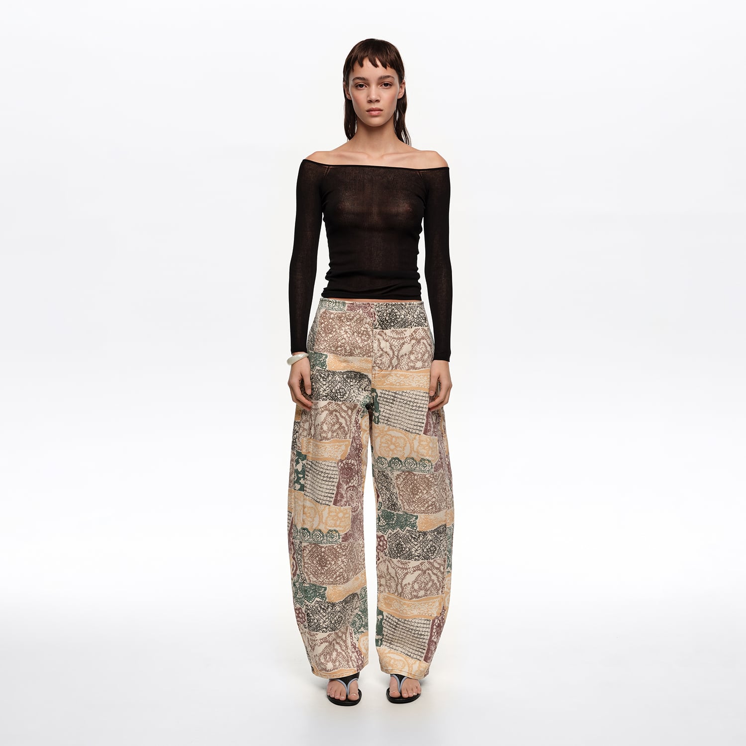 BIMBA Y LOLA BARREL - Ivory Lace jeans with buckle