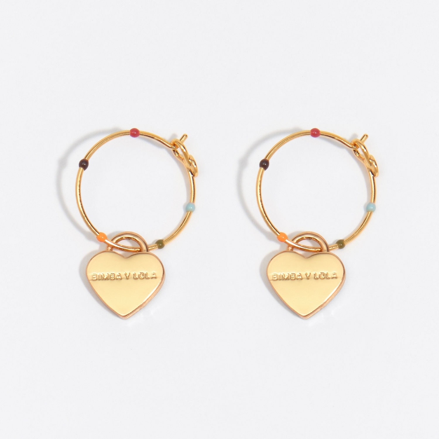 BIMBA Y LOLA Medium multicolored enamel heart logo hoop earrings