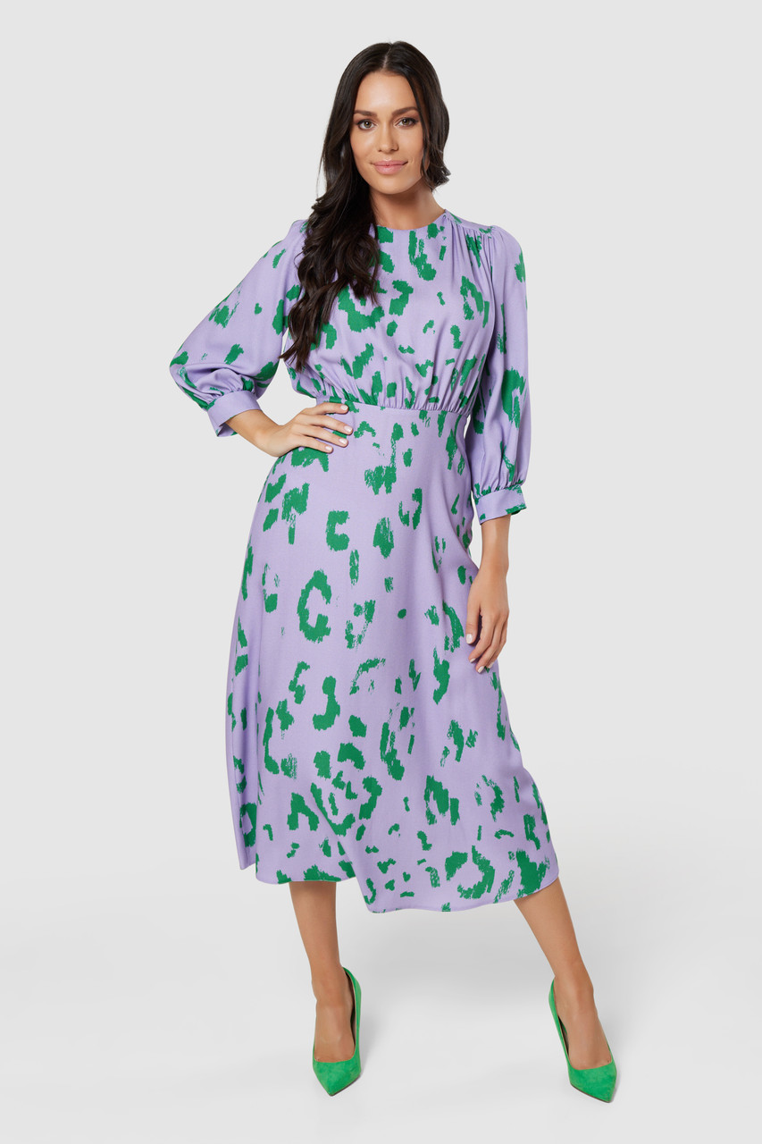 Closet London Lilac Purple Print V Back With Bow Midi Dress Rather Saucy
